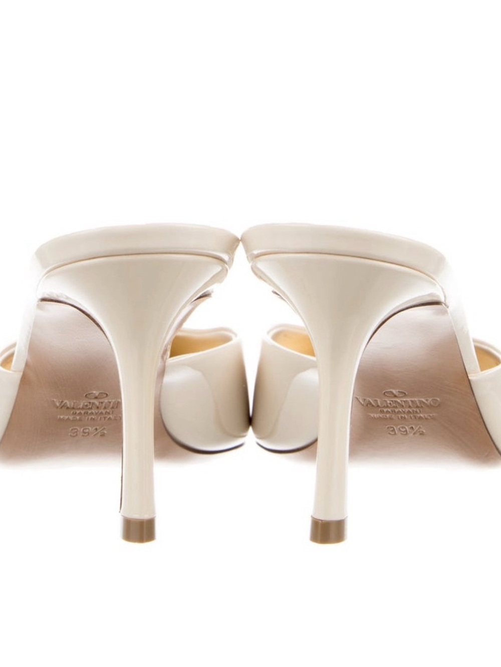 Valentino Ivory Patent Pointed Mule with Gold Pyramid - Picture 4 of 5